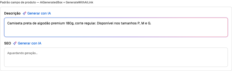 Caixa com borda gradiente que envolve conteúdo gerado por IA