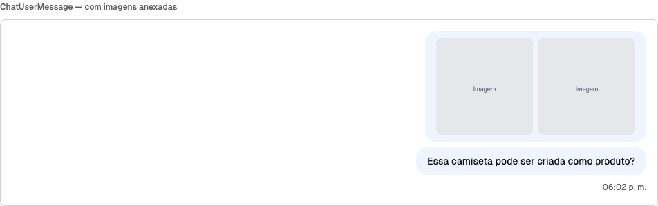 UI do chat do agente: avatar, mensagens, histórico, input, welcome screen