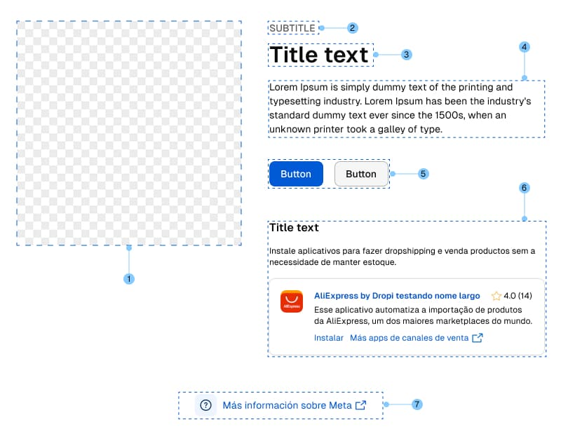 Imagen del diagrama mostrando los componentes del Initial Screen: image, subtitle, title, text, buttons, app module y help link