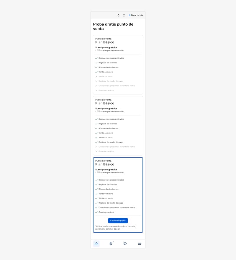 Imagen de la visualización en mobile con planes apilados verticalmente y ajustes de responsividad