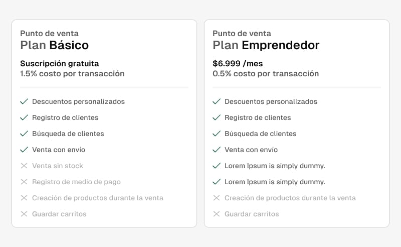 Imagen del layout comparativo mostrando dos planes lado a lado con precios y funcionalidades